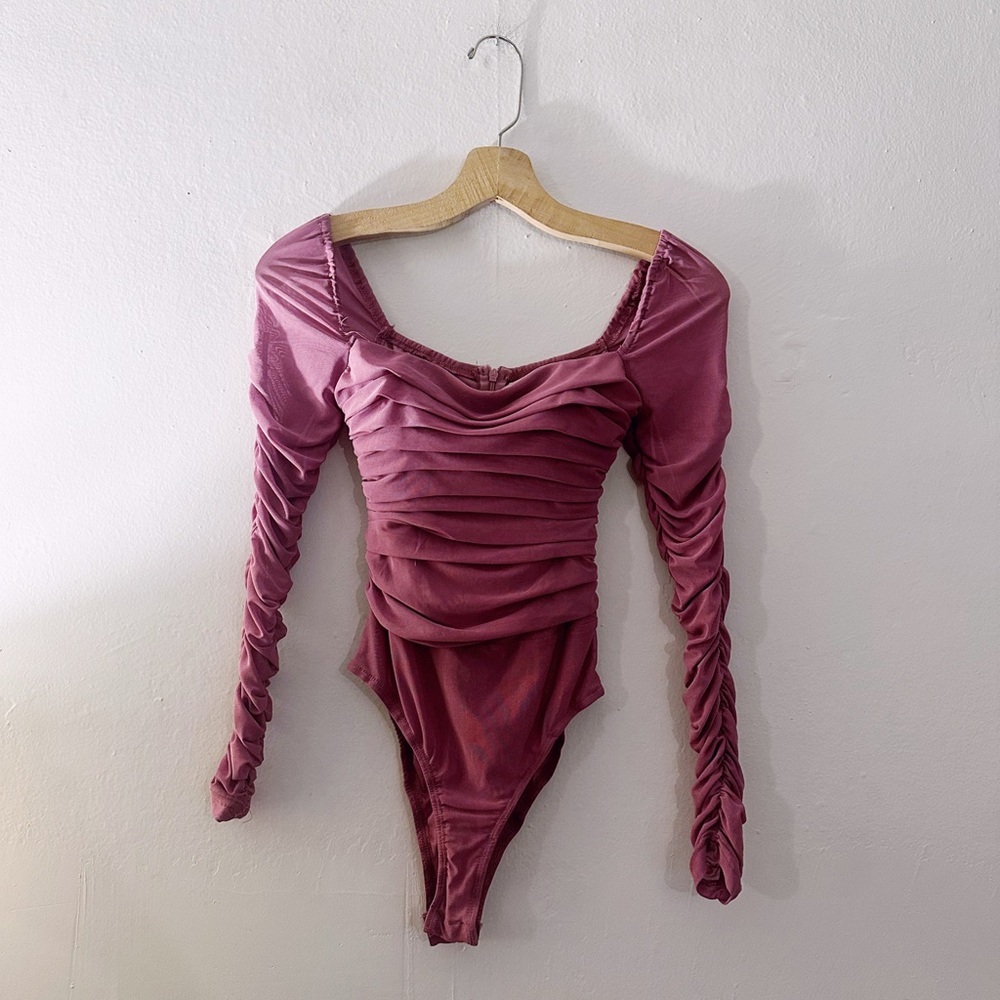 Princess Polly Ruched Long Sleeve Bodysuit Sheer Pink - Picture 7 of 7